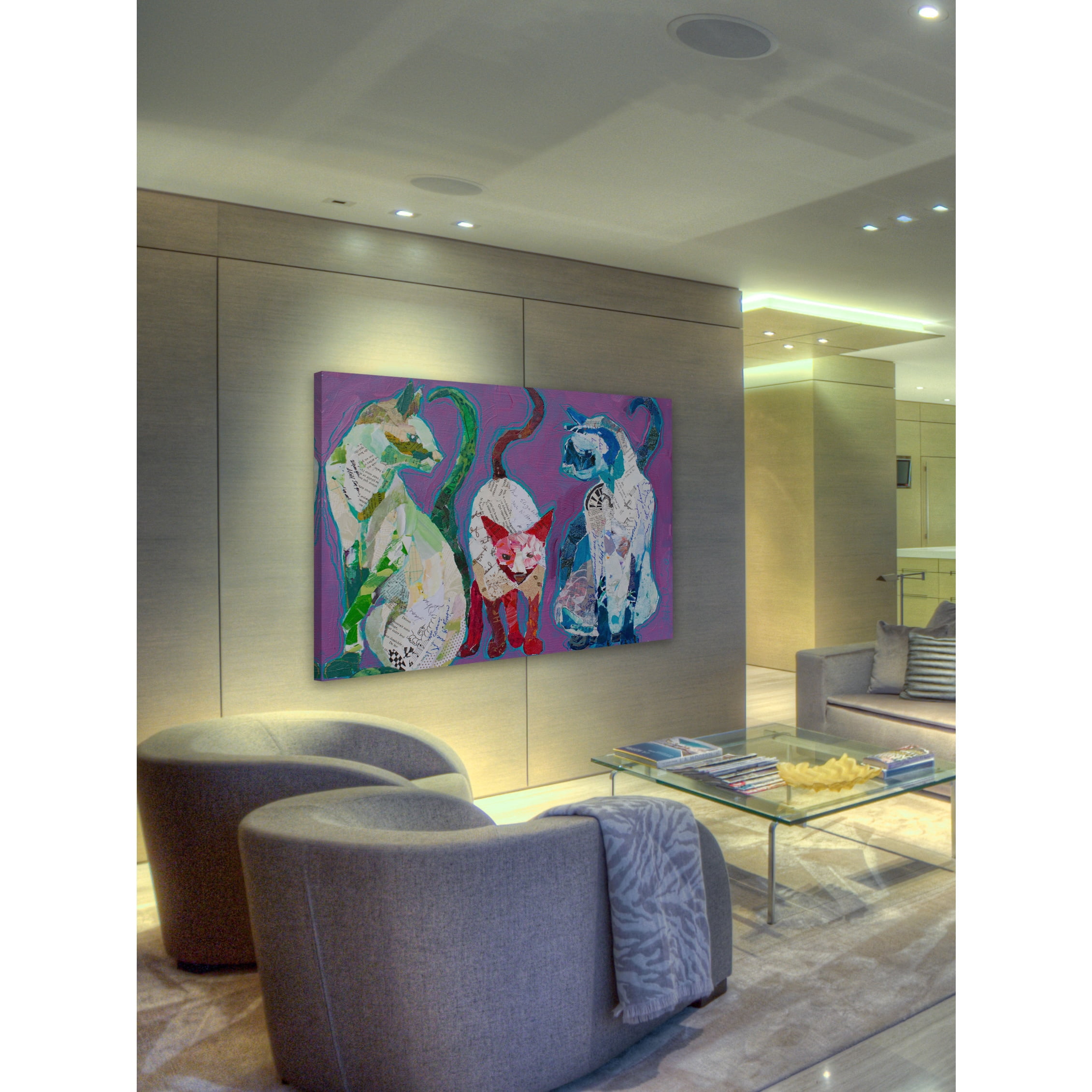 "Trois Chats" Painting Print on Wrapped Canvas