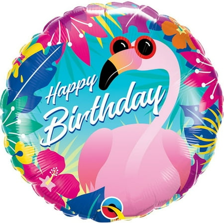 18 inch Birthday Tropical Flamingo Qualatex Foil Mylar Balloon - Party Supplies Decorations
