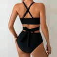 thumbnail image 2 of High Neck Two Piece Swimsuits Women Cross Front Ruched Bikini Sets Women's Bathing Suit for Swimming Beachwear, 2 of 4
