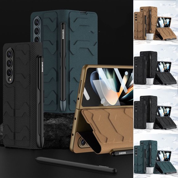 For Samsung Galaxy Z Fold4 5G Case Shockproof Luxury Card Slots Leather Screen Protector with S Pen Slot Phone Case Cover