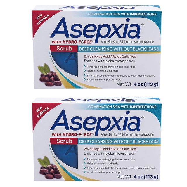 Asepxia Scrub Exfoliante Jabón de barra limpiadora 4 oz (paquete de 2)