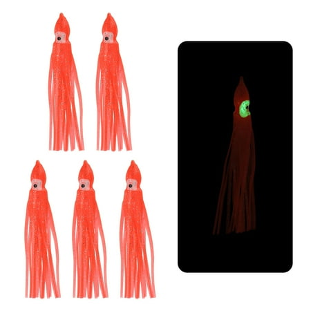 Fishing Squid Skirts Glow Soft Plastic Trolling Lures Fit for Bass Trout Salmon Saltwater Fishing Bait Orange Red 3 Inch