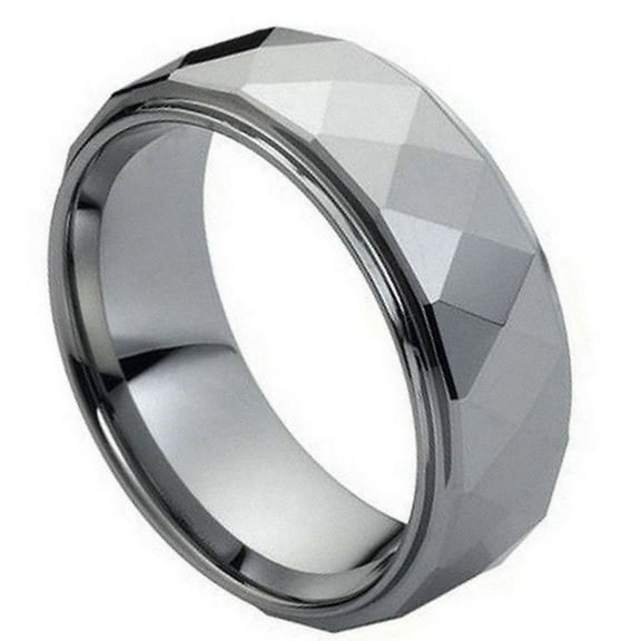 Tungsten Faceted Domed 8MM Stepped Edge Band Ring Size 9.5