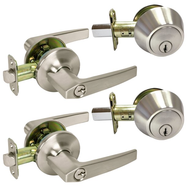 2 Pack of Contemporary Lever Keyed Entry Door Locks with Single