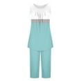 thumbnail image 4 of Htigea Two Piece Sets for Women Summer Outfits Lounge Sets Mock Neck Tops Wide Leg Crop Pants Vacation Travel Outfits Fall Savings Light Blue,XXL, 4 of 5