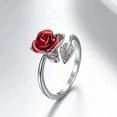 thumbnail image 5 of Eosunjian Women Circlet Red Rose Opening Leaf Adjustable Women Ring for Valentine's Day Silver, 5 of 13