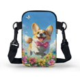 thumbnail image 2 of HELLHERO Corgi Floral Pattern 2 Zippers Cross Body Purse, Stylish Polyester for Daily Commute or Casual Outings, 2 of 7