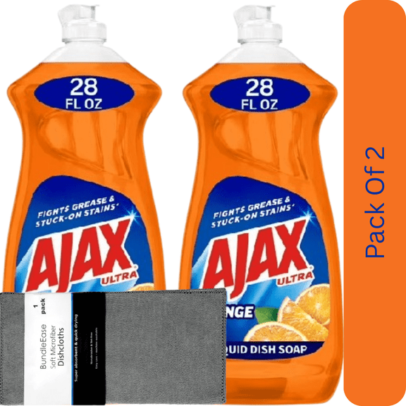 Ajax Ultra Triple Action Dishwashing Liquid, Orange Fragrance, 28 fl oz with Microfiber Solid Color Dishcloth by BundleEase