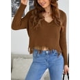 thumbnail image 5 of Asyoly Women's Waffle Knit Sweater V Neck Long Sleeve Ripped Distressed Pullover Solid Color Jumper Loose Knitwear Tops, 5 of 6