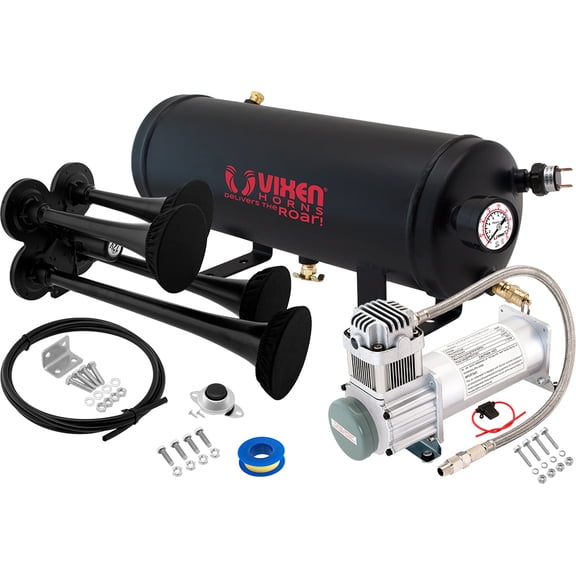 Vixen Horns Train Horn Kit, 4 Trumpets, 200 PSI Compressor, 1.5 Gallon Tank