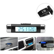 Car Lcd Digital Clip Thermometer Clock Digital Led Car Clock Thermometer Vehicle Dashboard Clock Electronic Time Air Conditioning Vent (Blue Backlight)