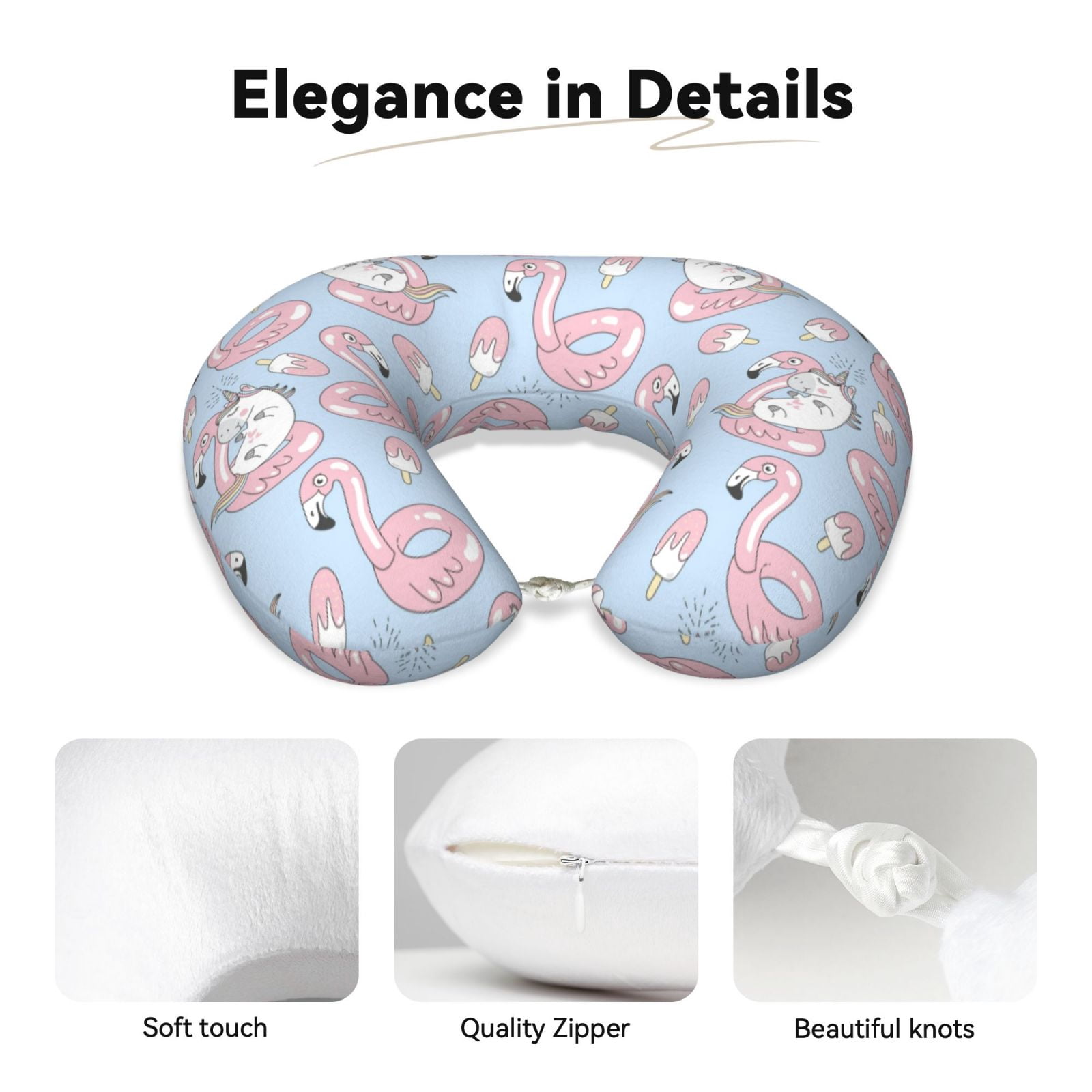 Xecao Summer Cute Unicorns Print Memory Foam Cervical Neck Pillow Versatile U-Shaped Pillows for Home,Office,Camping,Travelling,Soft Washable Cover