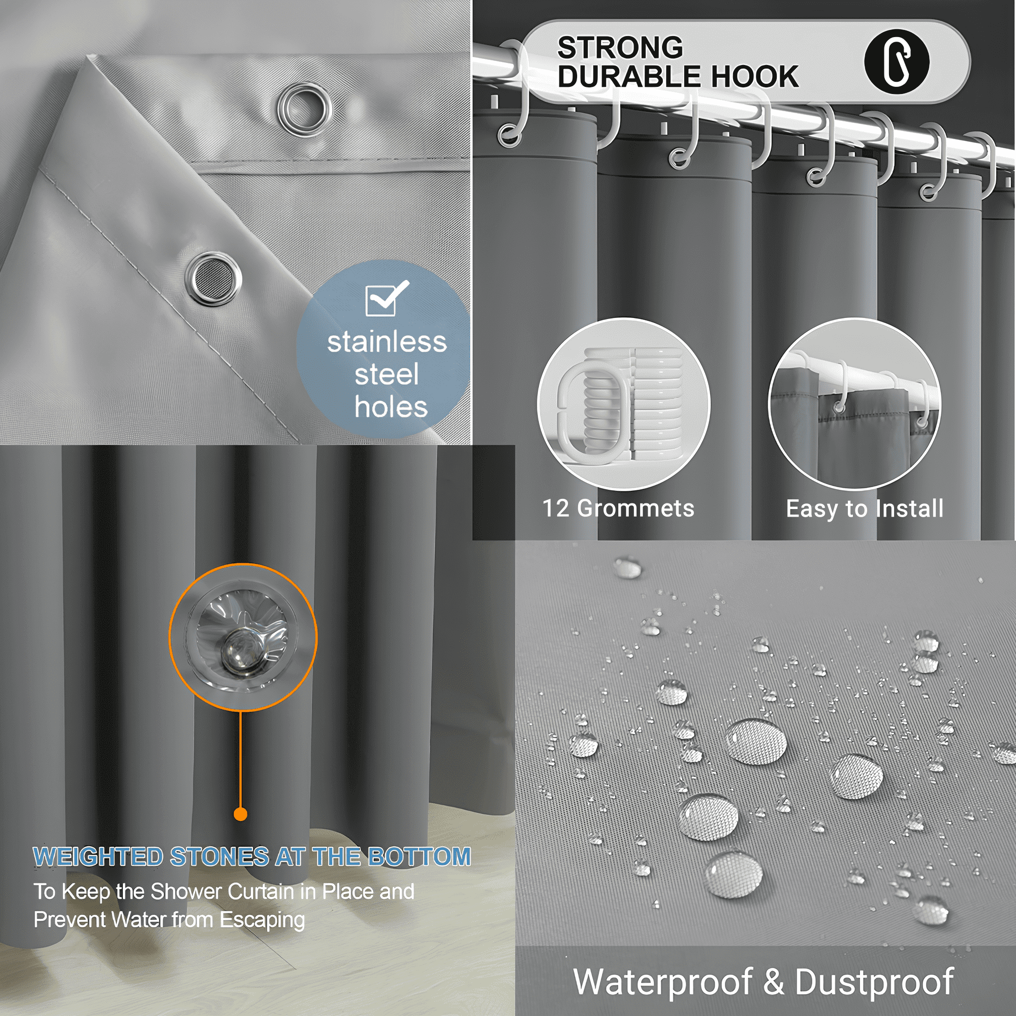 Bathroom Accessories Set, 10Pcs Bathroom Set - Waterproof Shower Curtain Set with Hook (71"×71"), Toothbrush Cup/Holder, Soap Dispenser, Soap Dish, Toilet Brush, Qtip Holder & Trash Can