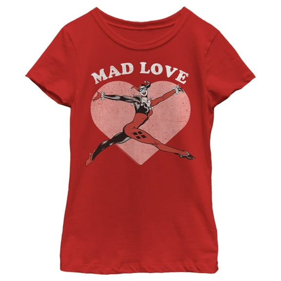 Girl's Batman Valentine's Day Harley Quinn Mad Love  Graphic Tee Red Large