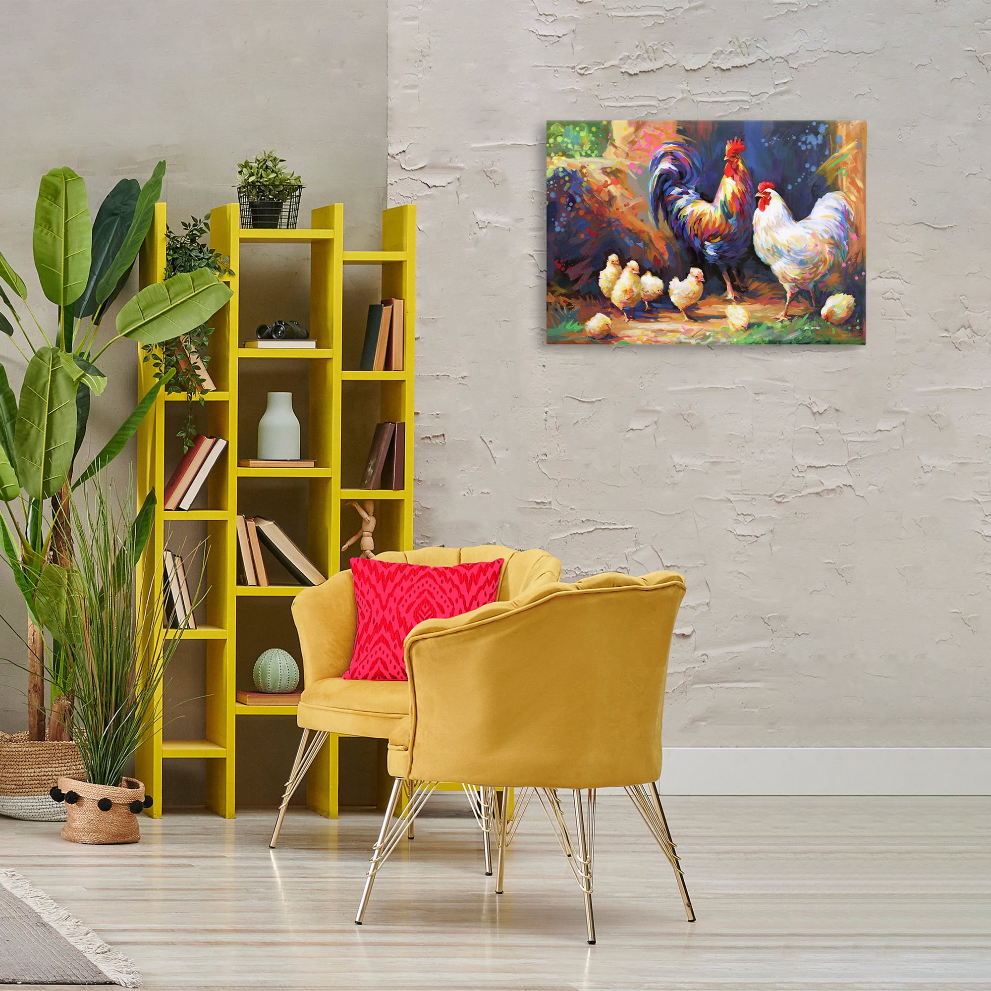 Stupell Industries Chicken Family Paint Splatter Animals & Insects Painting Gallery Wrapped Canvas Art Print Wall Art, 30 x 20