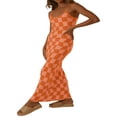 thumbnail image 1 of Robes pour Femmes 2022 Robes Moulantes en Tricot Ajourées Robe Maxi de Nuit Sans Manches Longue Robe Ajourée Orange P, 1 of 6