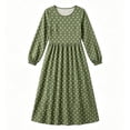 thumbnail image 5 of SAWOBUUN Womens Long Sleeve Dresses High Waist Crewneck Polka Dot A-Line Casual Midi Tshirt Dress with Pockets, 5 of 5
