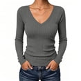 thumbnail image 4 of Warop Womens Tunic Tops Long Sleeve V Neck Ribbed Knit Blouse Slim Fitted Stretchy Basic Tee Shirt Casual Fall Outfits, 4 of 8