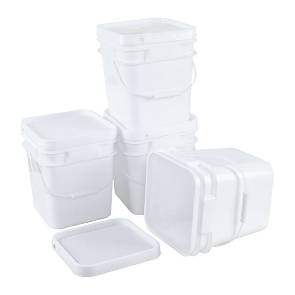 Jnktka 4-Pack 2.9 Gallon Square Buckets with Lids, Food Safe Plastic Bucket Pail with Handle, White