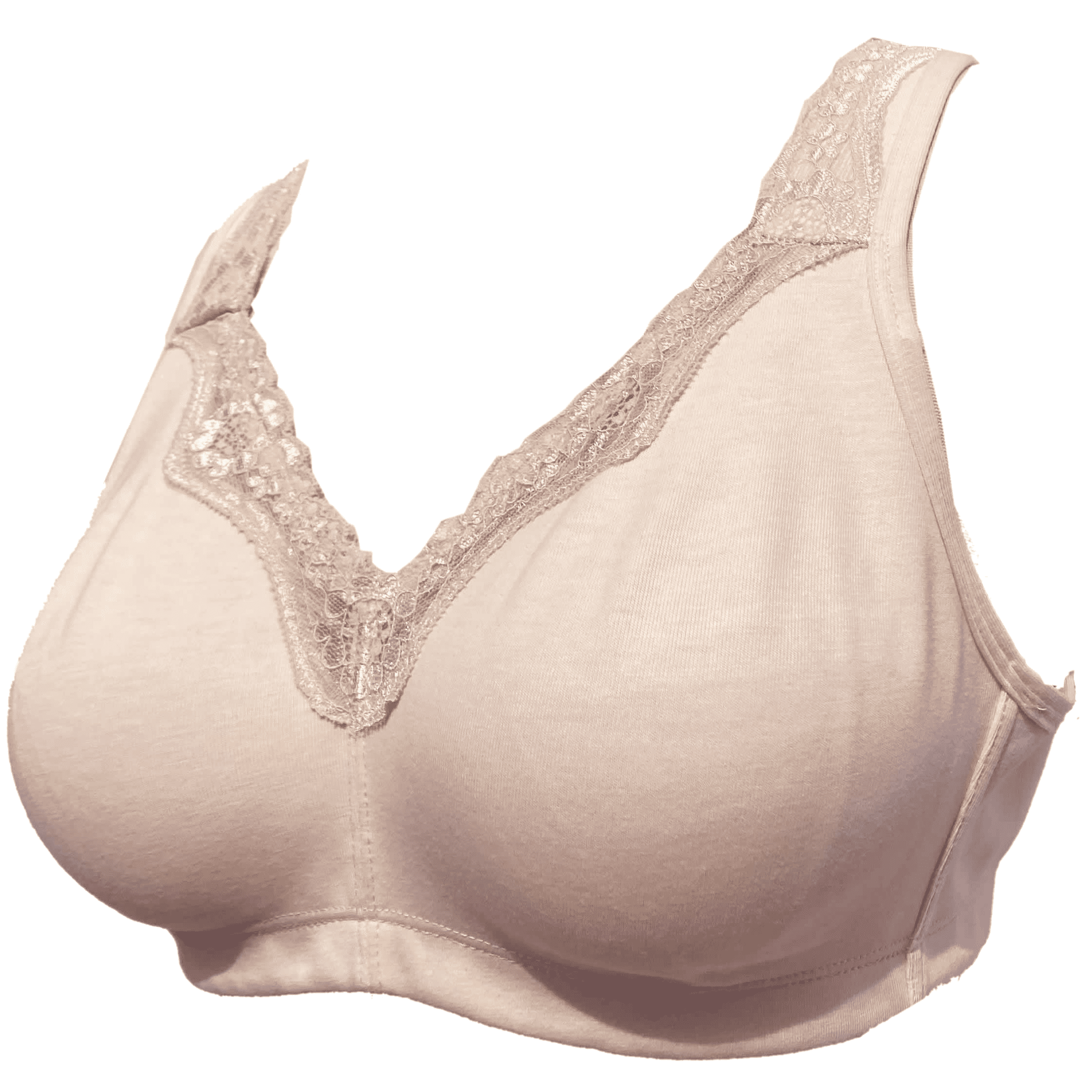BIMEI Women's Mastectomy Bra Lace Plus Size Full Coverage Non Padded Comfort Cotton Wirefree Bra with Pocket,Beige,46B