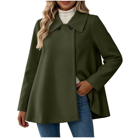 Staron Women's Fall Winter Jacket Casual Long Sleeve Button Collar Solid Lightweight Soft Loose Oversized Coat, Army Green L