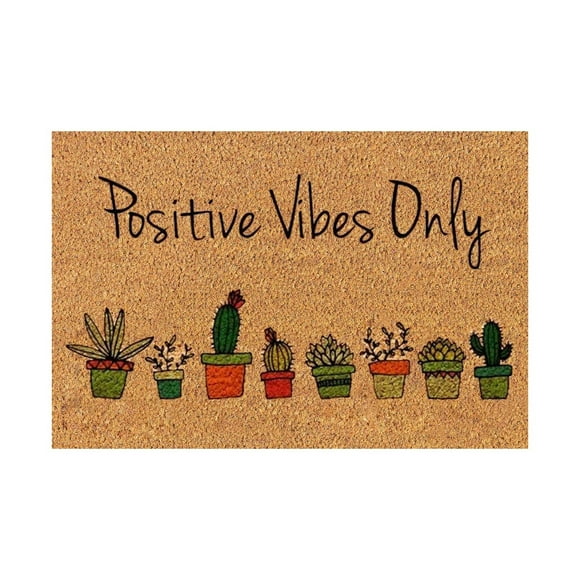 Natural Plant Mat Summer Door Mats Fresh-style Decor Plant Cactus Print Door Mats‘Positive Vibes ONLY’ Front Doormat with Non-silp Backing Easy to Clean Mat Coco Coir Floor Mat ,Welcome Mat 16''x42''