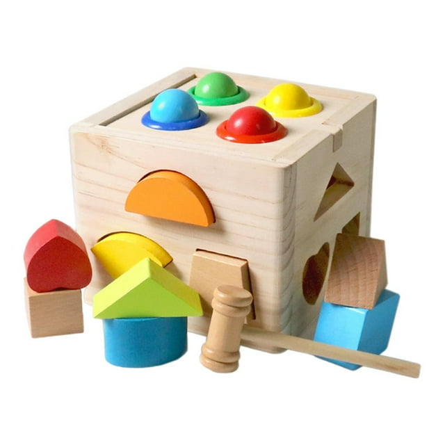 Jeu de Mathématiques en Forme de Bois, Blocs de Construction, Mini Maison en Bois, Blocs de Tri de Formes, Jouets Éducatifs pour Cadeau d'Anniversaire d'Enfants