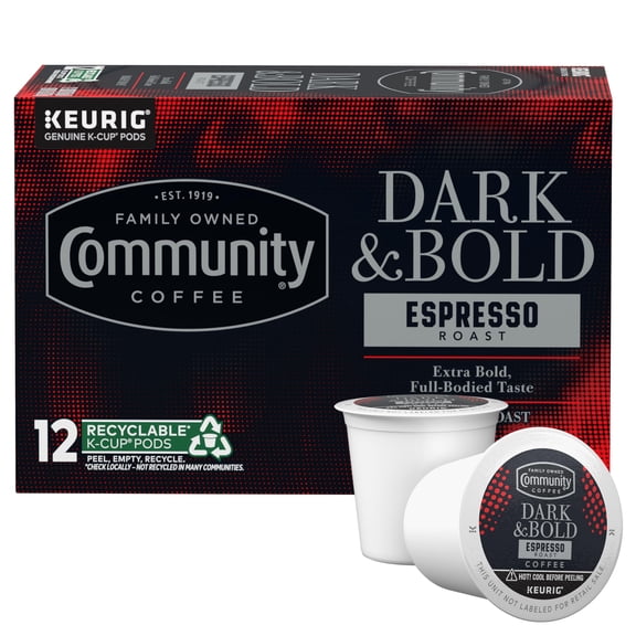 Community Coffee Dark & Bold Darkest Roast Espresso Roast Coffee 12 - 0.38 oz Single-Serve Cups