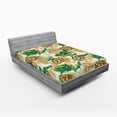 thumbnail image 2 of Ambesonne Floral Fitted Sheet, Bicolour Flowers Dotted Art, King Size, Green and Amber, 2 of 5