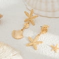 thumbnail image 2 of Asymmetrical Gold Starfish Seashell Dangle Earrings Coastal Jewelry for Women, 2 of 5