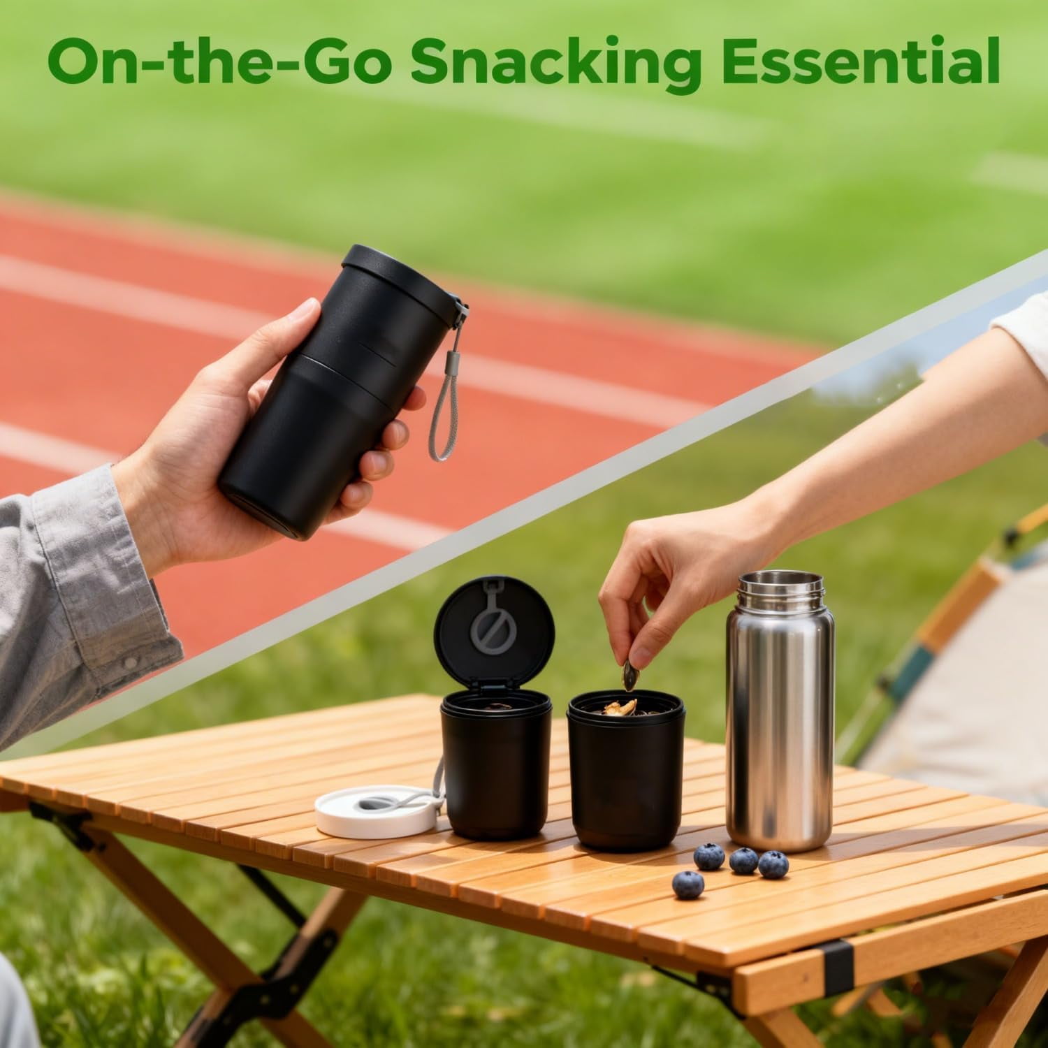 Portable Sunflower Seed Spit Cup with Shell Storage, 3D Printed Compartment Snack Container for Pistachios & Seeds, Mess-Free Snacking for Car, Travel, Baseball Games (Green)