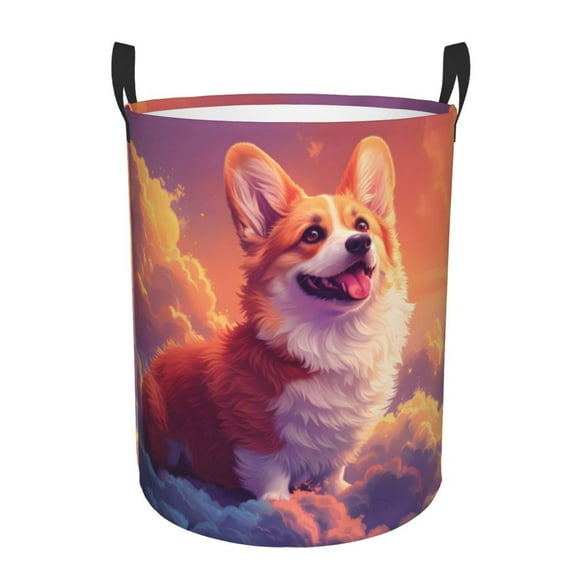 Balery Sunset Cloud Corgi Cesta de ropa redonda con asas, impermeable, independiente, para ropa, juguetes, dormitorio y familia-Small