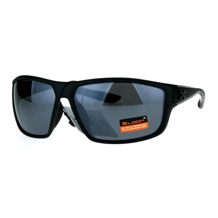 Xloop Mens Color Mirror Rectangular Warp Sport Plastic Sunglasses Black