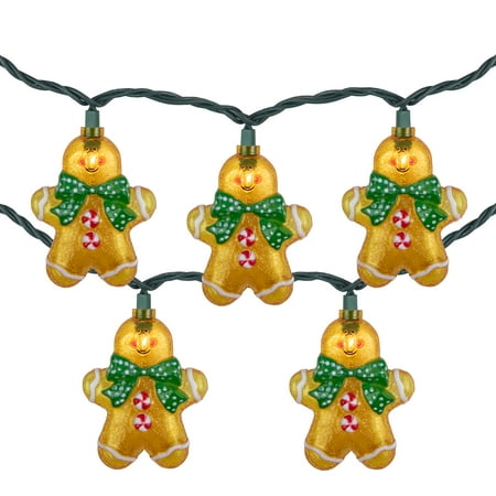 Northlight Gingerbread Man with Bowties Christmas Light Set - Clear - 7.5' Green Wire - 10ct