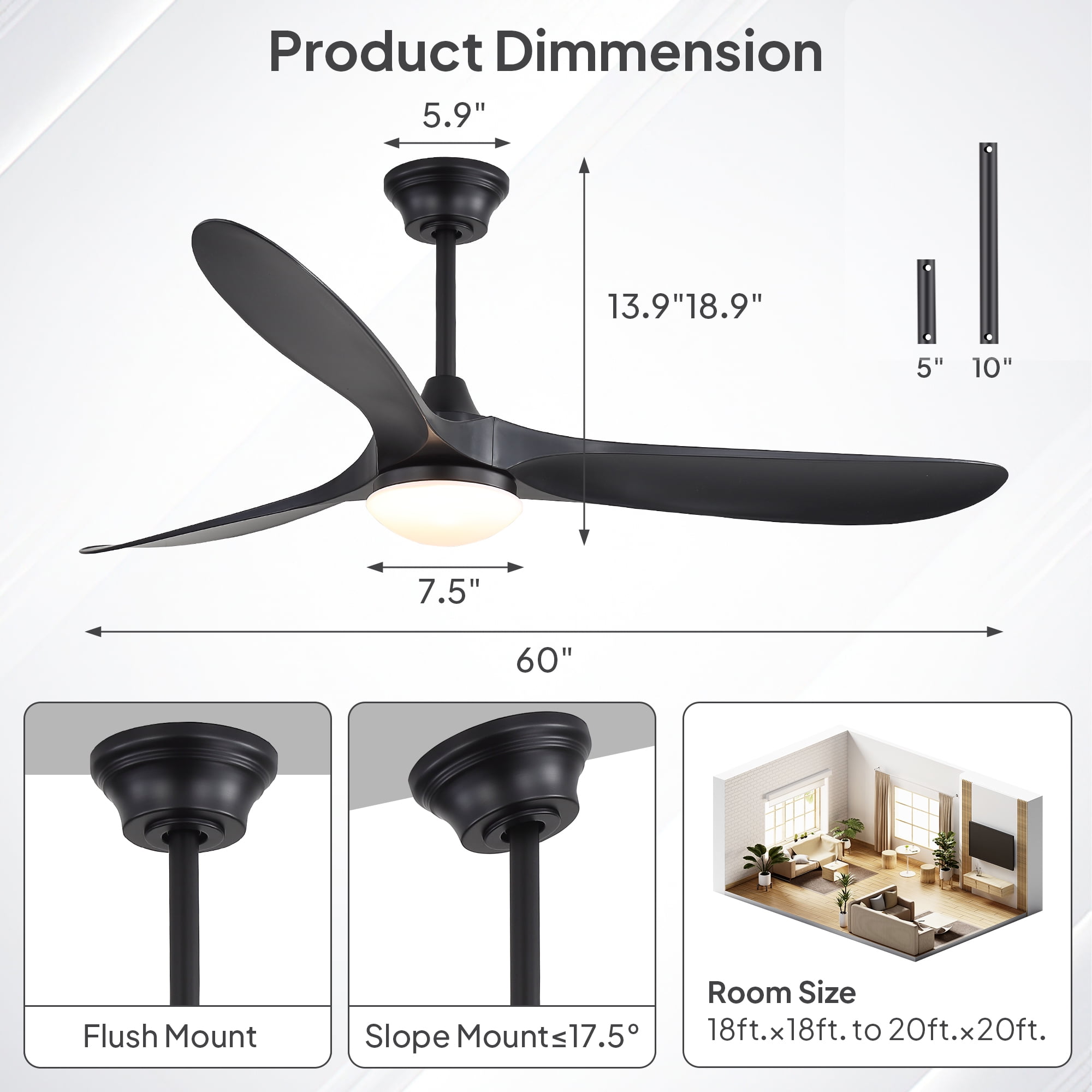 Sofucor 60 Inch Ceiling Fans with Light Compatible with Alexa/Google/App 3 Blades Reversible DC Motor Timer for Kitchen Bedroom Living Room Dining Room Farmhouse (burlywood)