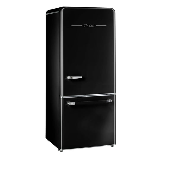 Unique Classic Retro 30" Frost Free 17.7 cu/ft Freestanding Bottom Freezer Refrigerator in Midnight Black, ENERGY STAR Certified