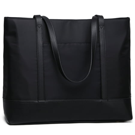 - Laptop Tote Bag for Women, POPPY Large Capacity Work Bag Waterproof Nylon Fits 15.6 In, Black