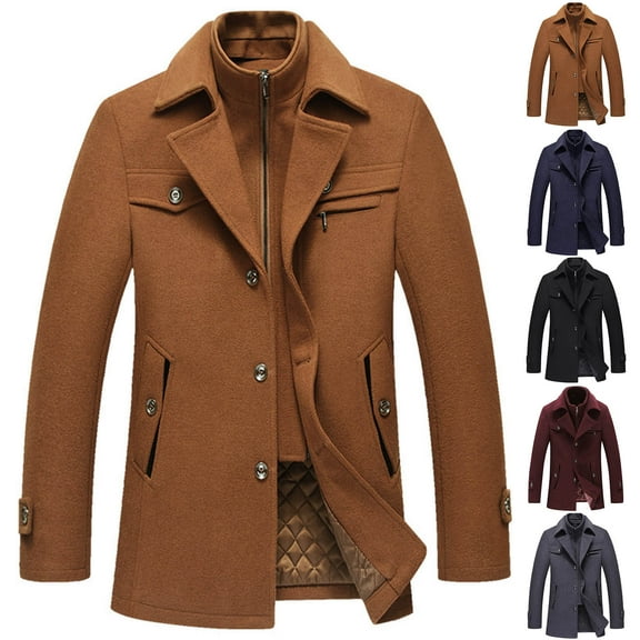 Miluxas Men's Wool Trench Coat Winter Business Casual Zip Up Jacket Slim Fit Top Coat Single Breasted Peacoat Wine 16(XL)