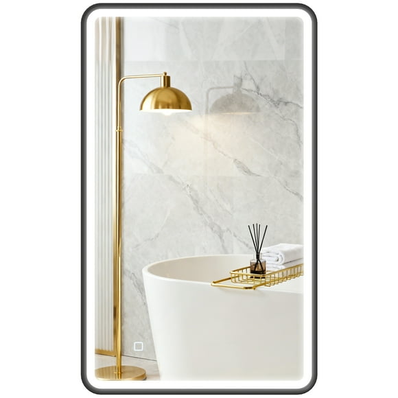 HOMCOM 40" x 24" Bath Mirror with LED Lights, Wall Mounted Restroom Mirror, 3 Colours, Dimmable, Horizontal/Vertical, Black