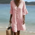 thumbnail image 3 of Jumpsuit for Women Casual Summer Rompers Fashion Solid V-Neck Short Sleeve Beach Vacation Pockets Button Short Jumpsuit, 3 of 9