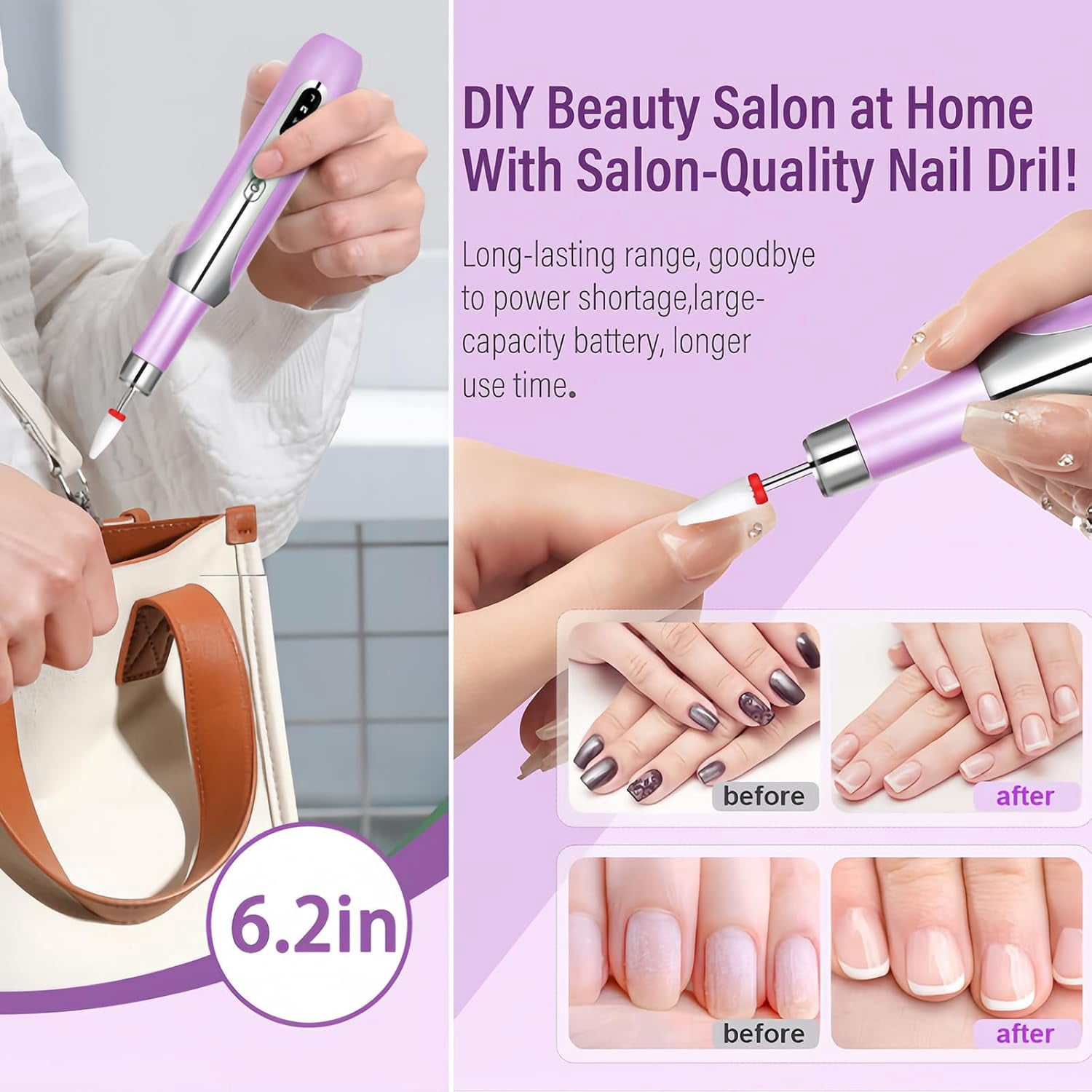 Professional Cordless Nail Drill Kit: 3-Speed Adjustable, Ultra-Quiet Electric Manicure Tool with 12 Bits & 31 Bands for Salon/Home Nail Art, Rechargeable & Portable