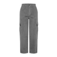 thumbnail image 5 of Karymi Jeans for Women Corduroy Straight Leg Cargo Pants, Elastic Partial Drawstring High Waist Solid Trousers, Multi Flap Cargo Pockets Streetwear Shorts for Women, 5 of 8