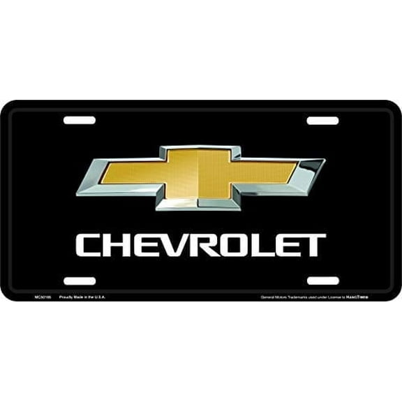 HangTime Chevrolet License Plate with Bow Tie and Black Background 6 X 12 inches