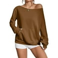thumbnail image 2 of Diufon Women's Off Shoulder Sweatshirts with Pocket Casual Long Sleeve Crewneck Shirts Plus Size Fall Fashion Blouse, 2 of 9