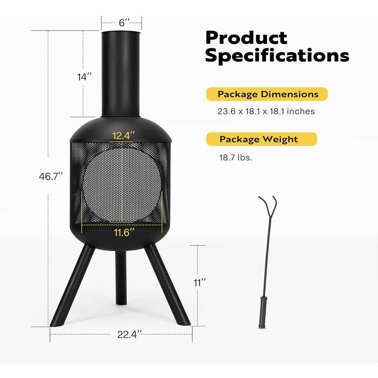 SPECSTAR 46 Inch Metal Chiminea, Cold-Rolled Steel Wood