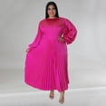 thumbnail image 6 of AURA Plus Size Long Sleeve Pleated Maxi Dress Women Round Neck Elegant Fall Winter Dress, 6 of 8