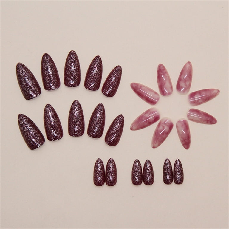 ROZYARD 24Pcs Almond Press on Nail French Fake Nail Glues on Nail Artificial Nail Gift