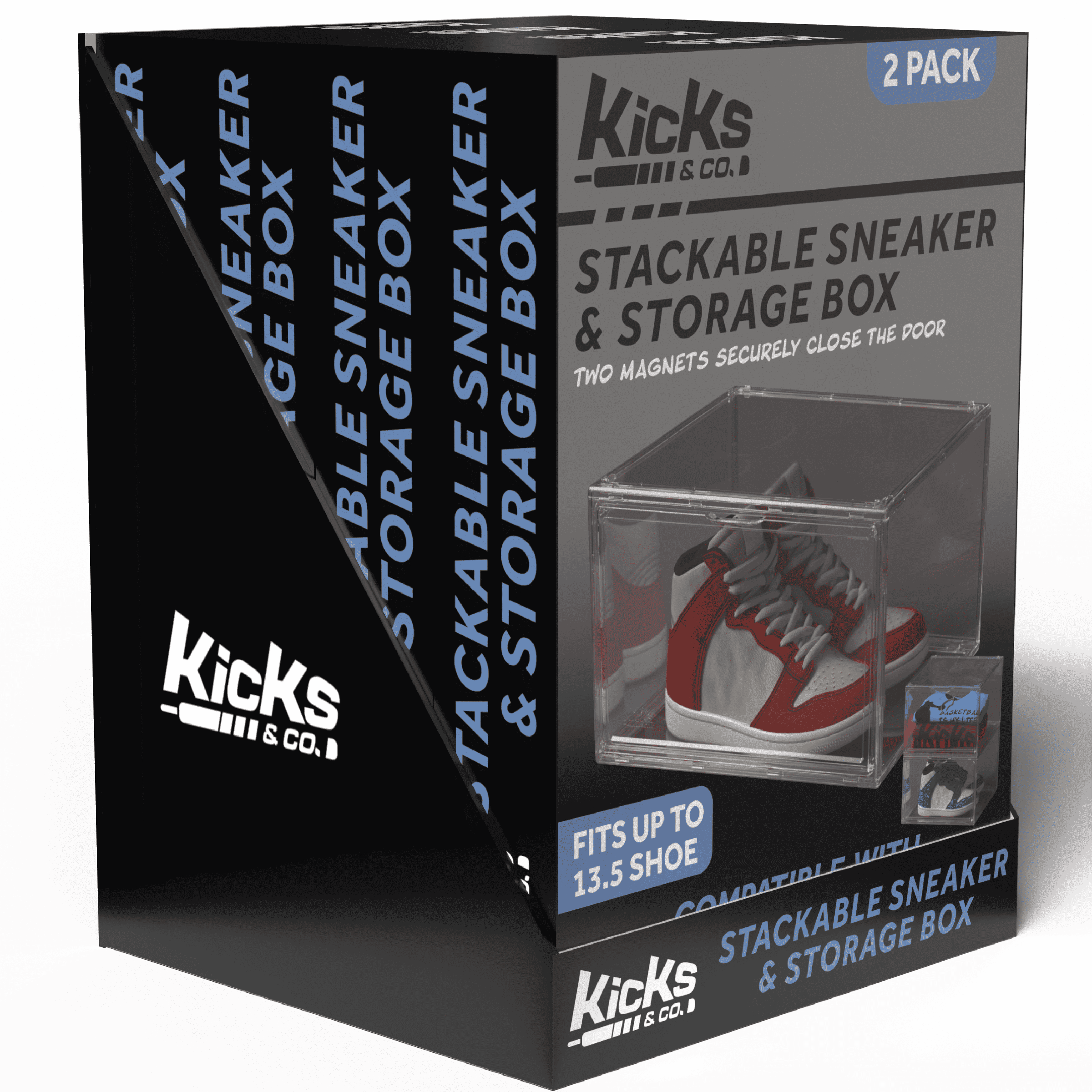 Kicks & Co XL Clear Plastic Shoe Storage Box, Stackable with Lids for Sneakers up to Size 13, 2 Pack