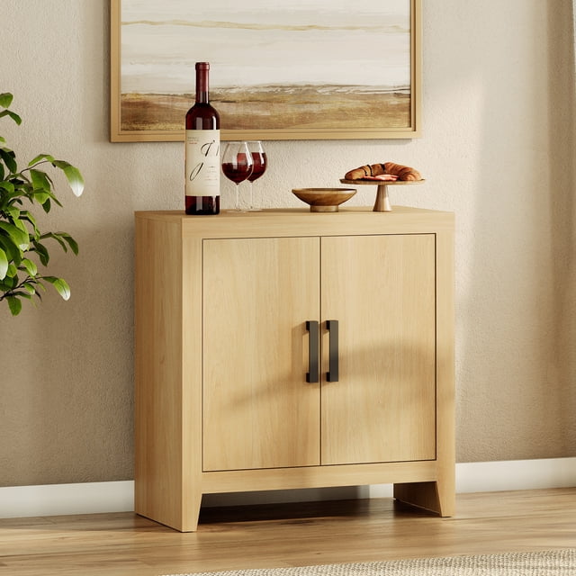 WAMPAT Buffet avec Rangement, Bahut de Cuisine avec Tablette Réglable et Porte, Crédence Moderne Style Ferme, Bar à Café pour Cuisine et Salle à Manger, Chêne