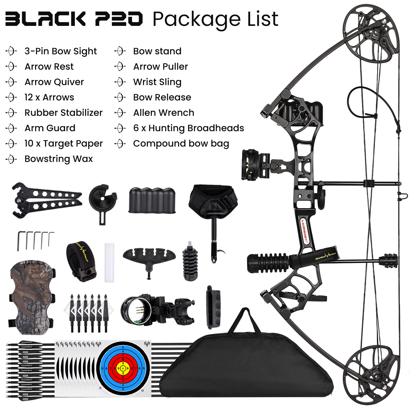 Archery Ready to Hunt Compound Bow Package for Adults and Teens,25"-31" Draw Length，0-70 Lbs Draw Weight ,up to IBO 320 fps，Lightweight Design Bow ,Fully Adjustable
